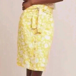 Anthropologie Lemon Print Linen Blend Skirt Size 12